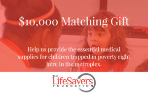 $10,000 Matching Gift image with nurse and child